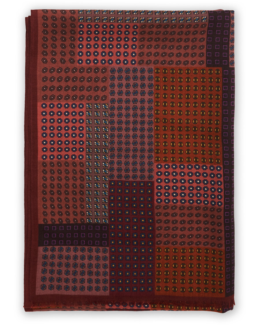 Herre | Drake's Wool Printed Patchwork Scarf Burgundy | Drake's | Wool Printed Patchwork Scarf Burgundy