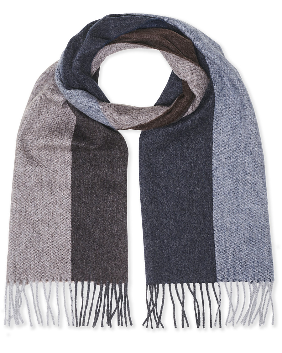 Herre | Drake's Lambswool/Angora Block Check Scarf Brown/Blue | Drake's | Lambswool/Angora Block Check Scarf Brown/Blue