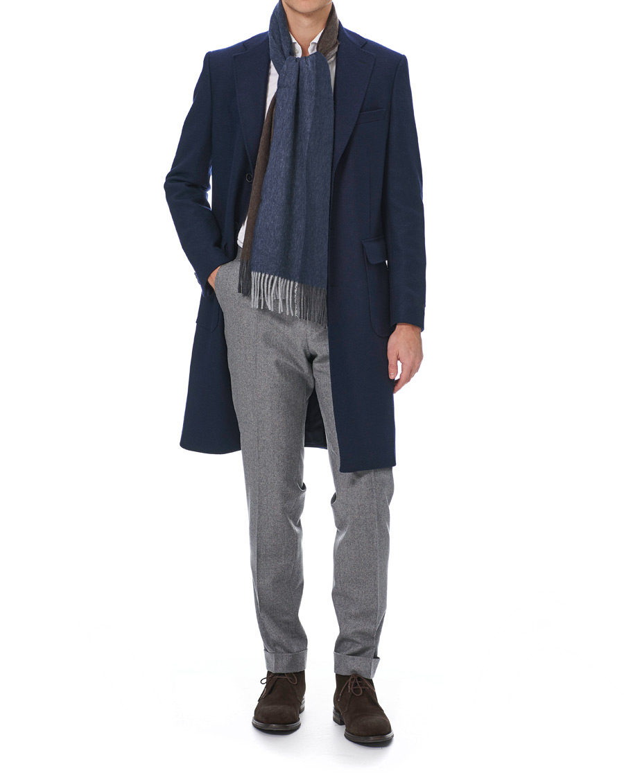 Herre | Drake's Lambswool/Angora Block Check Scarf Brown/Blue | Drake's | Lambswool/Angora Block Check Scarf Brown/Blue