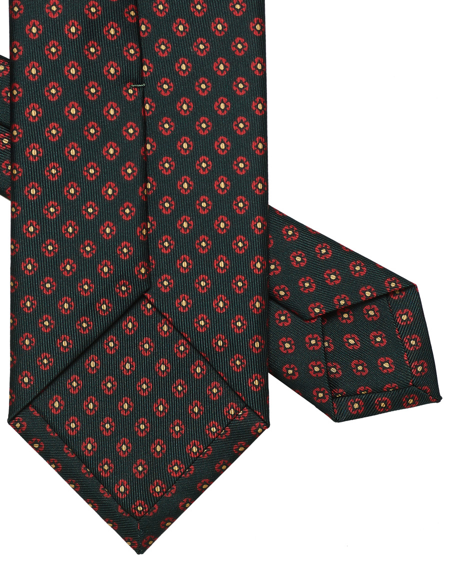 Herre | Drake's Printed Silk Flower 8 cm Tie Green | Drake's | Printed Silk Flower 8 cm Tie Green