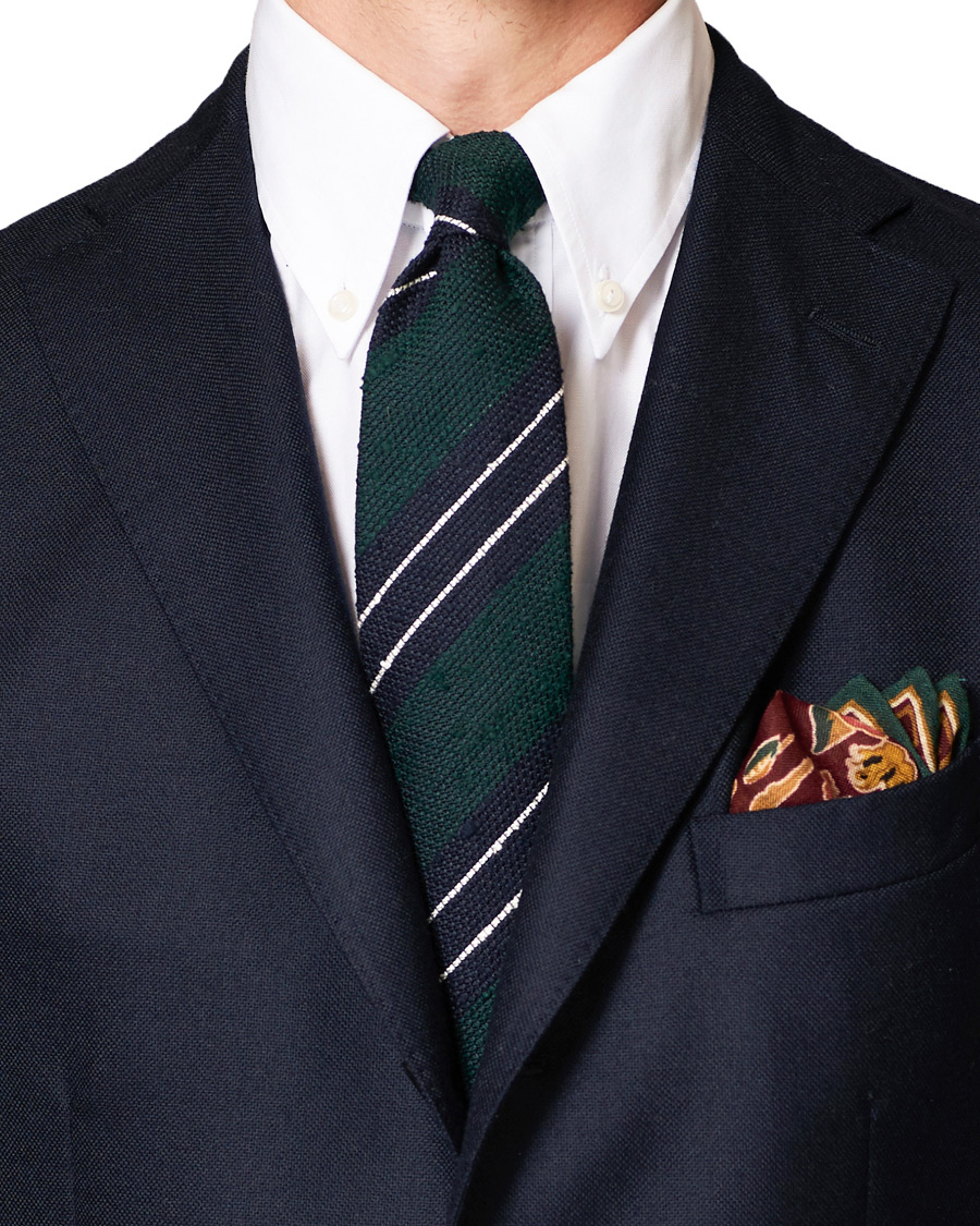 Herre | Drake's Handrolled Striped Grenadine 8 cm Tie Green/Blue | Drake's | Handrolled Striped Grenadine 8 cm Tie Green/Blue