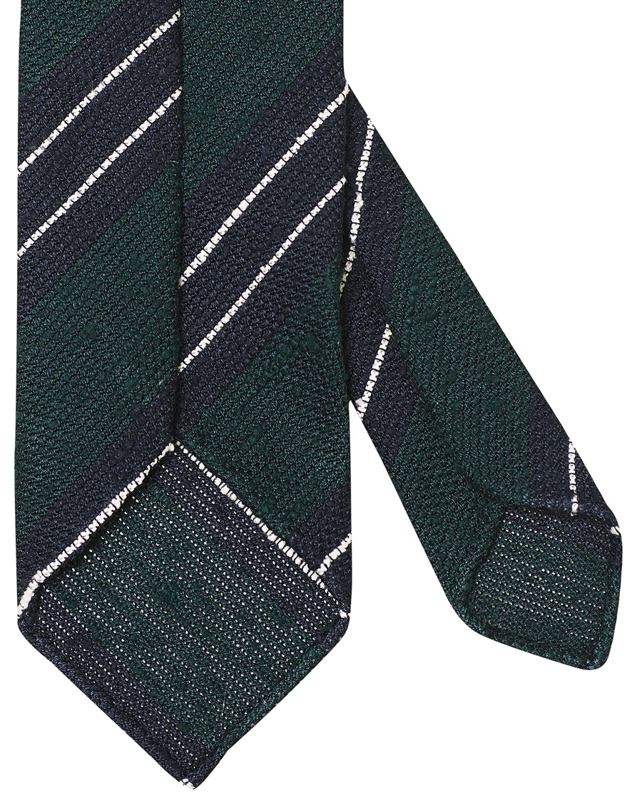 Herre | Drake's Handrolled Striped Grenadine 8 cm Tie Green/Blue | Drake's | Handrolled Striped Grenadine 8 cm Tie Green/Blue