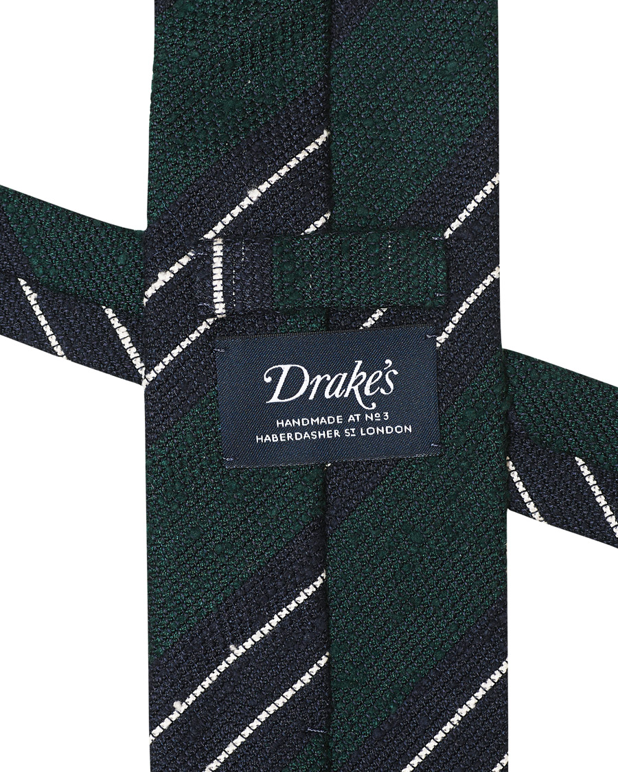 Herre | Drake's Handrolled Striped Grenadine 8 cm Tie Green/Blue | Drake's | Handrolled Striped Grenadine 8 cm Tie Green/Blue