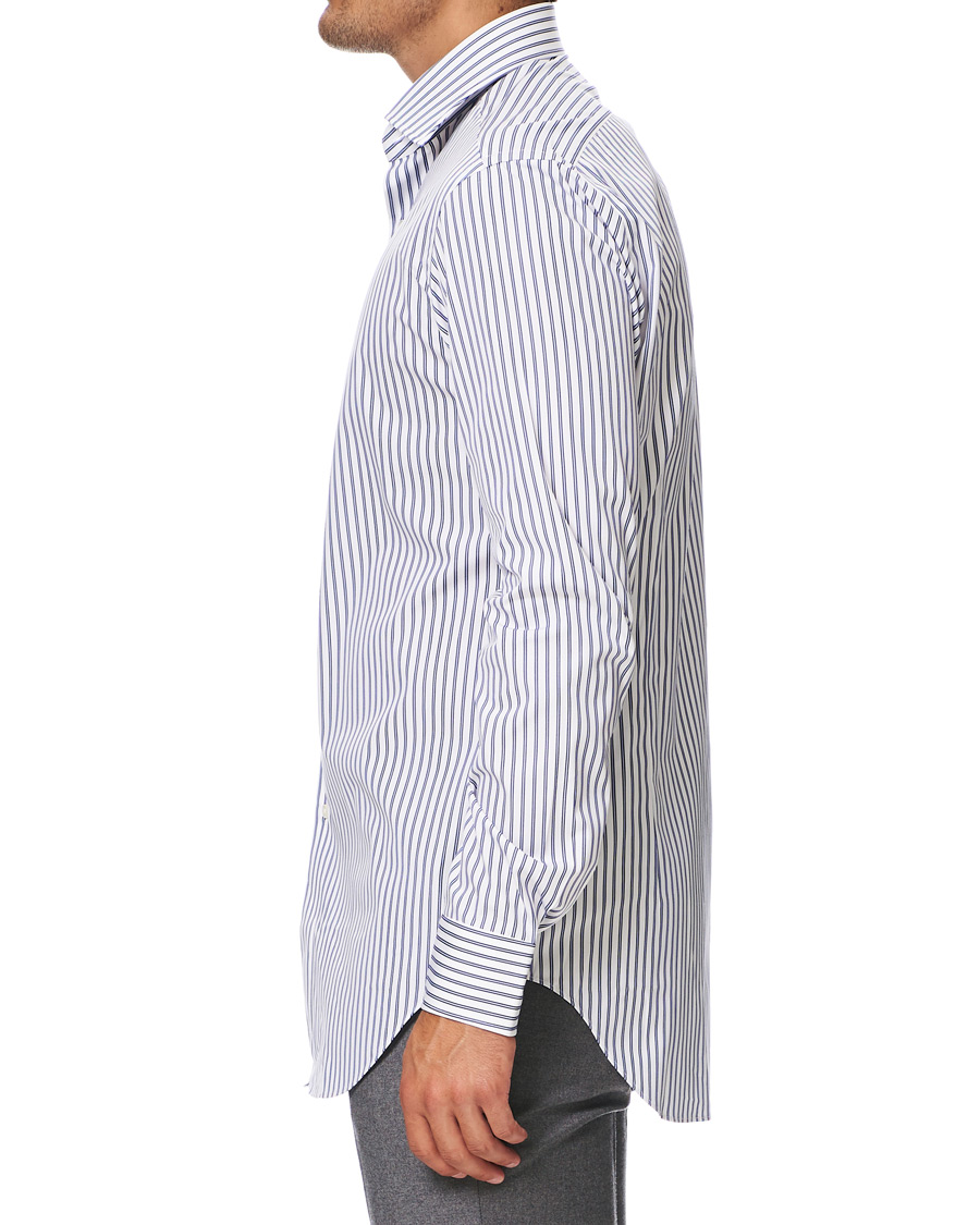 Herre | Skjorter | Kamakura Shirts | Slim Fit Broadcloth Striped Shirt White/Blue