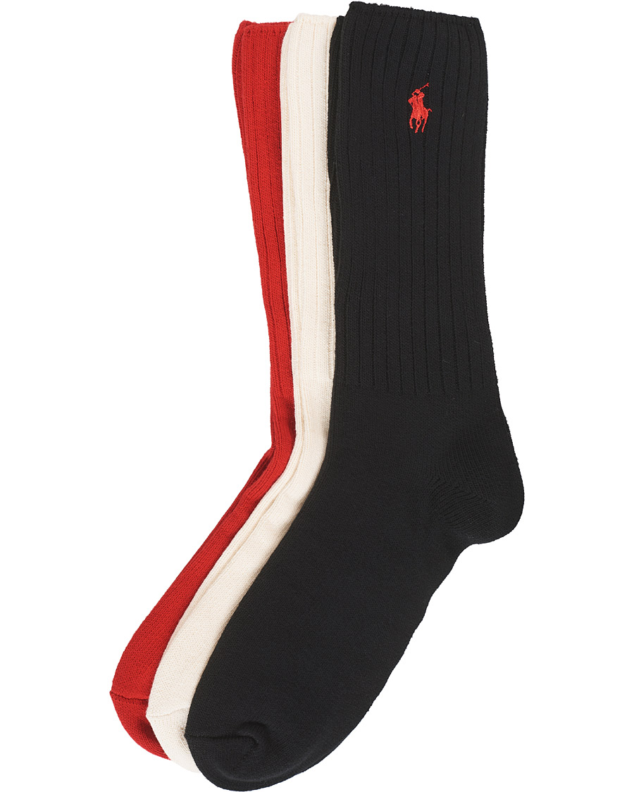 Herre | Undertøy | Polo Ralph Lauren | 3-Pack Gift Box Ribbed Socks Red/Cream/Black