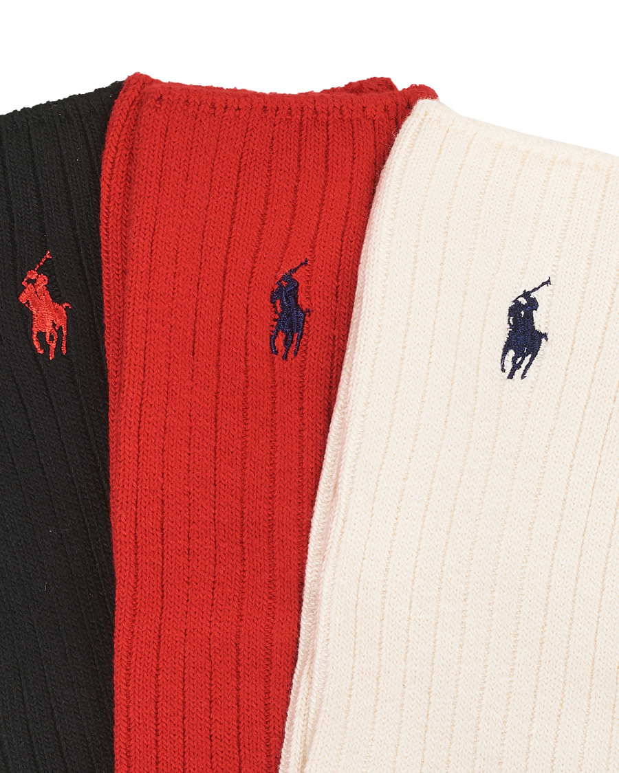 Herre | Undertøy | Polo Ralph Lauren | 3-Pack Gift Box Ribbed Socks Red/Cream/Black