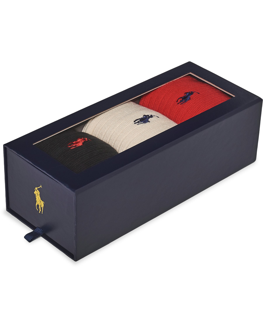 Herre | Undertøy | Polo Ralph Lauren | 3-Pack Gift Box Ribbed Socks Red/Cream/Black