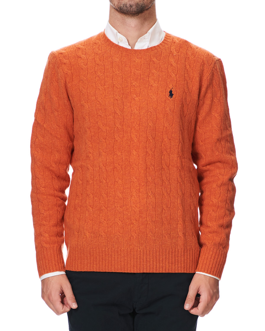 Herre | Gensere | Polo Ralph Lauren | Wool/Cashmere Cable Crew Neck Pullover Orange Heather