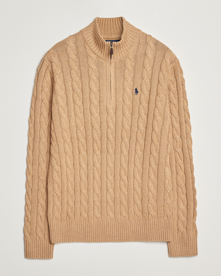 Herre | Gensere | Polo Ralph Lauren | Cotton Cable Half Zip Camel Melange