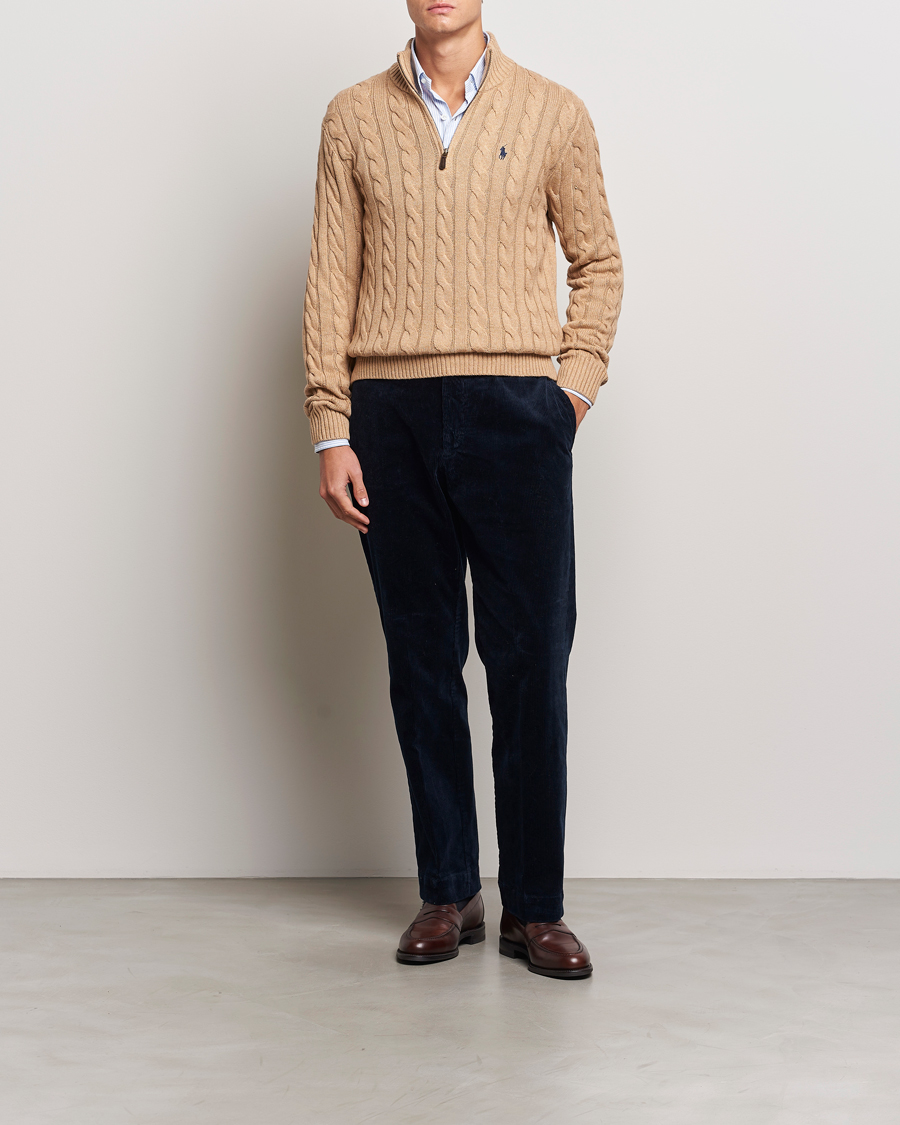 Herre | Gensere | Polo Ralph Lauren | Cotton Cable Half Zip Camel Melange
