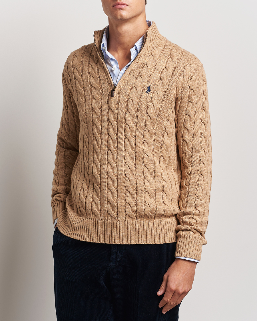 Herre | Gensere | Polo Ralph Lauren | Cotton Cable Half Zip Camel Melange