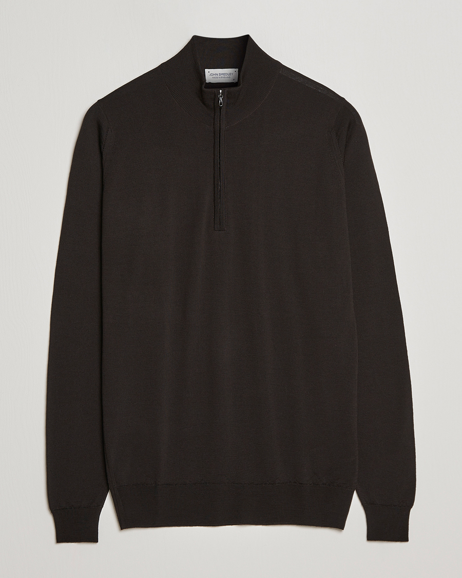 Herre | Gensere | John Smedley | Barrow Extra Fine Merino Half Zip Dark Cocoa