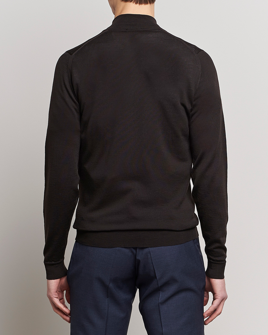 Herre | Gensere | John Smedley | Barrow Extra Fine Merino Half Zip Dark Cocoa