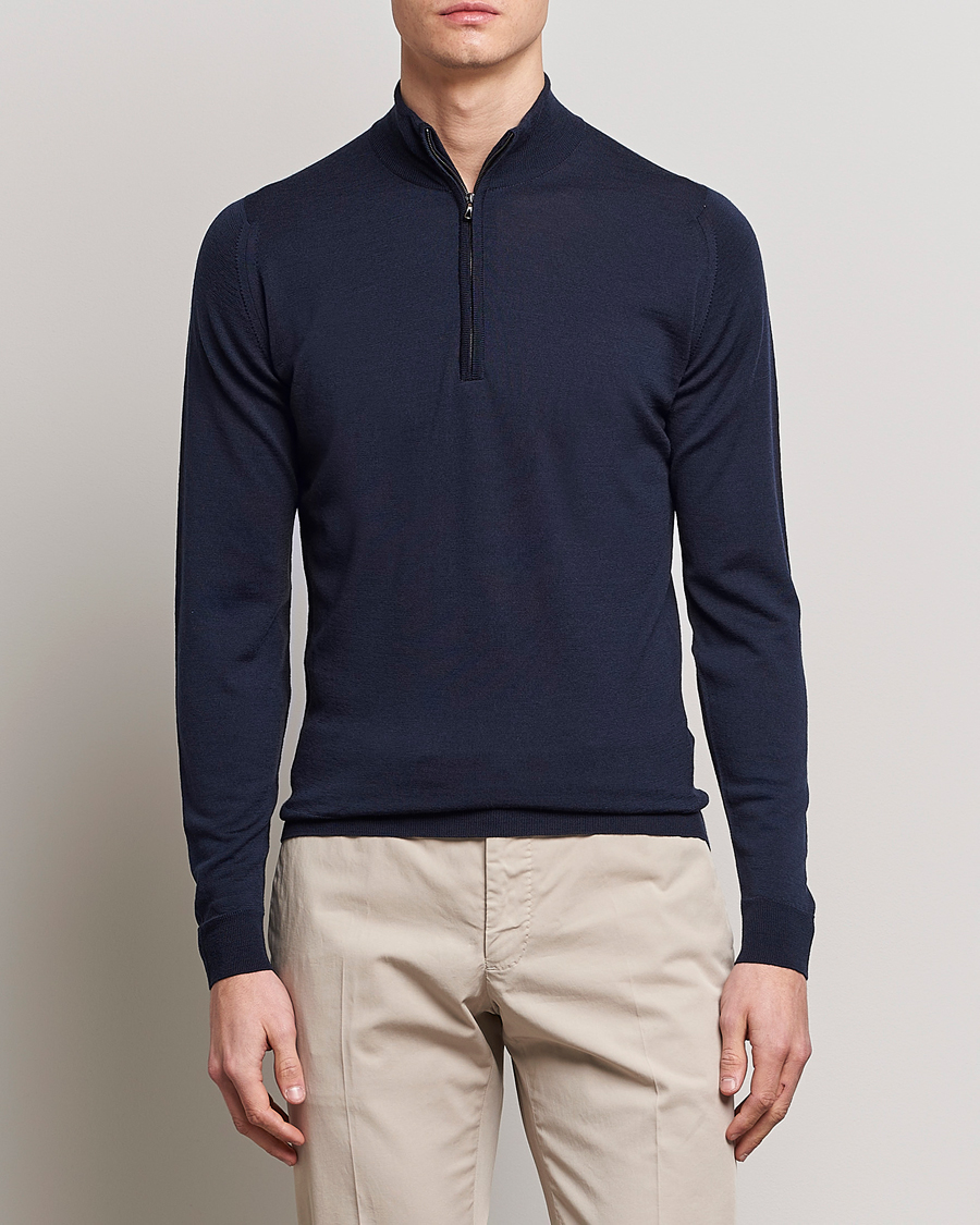 Herre | Best of British | John Smedley | Barrow Extra Fine Merino Half Zip Midnight