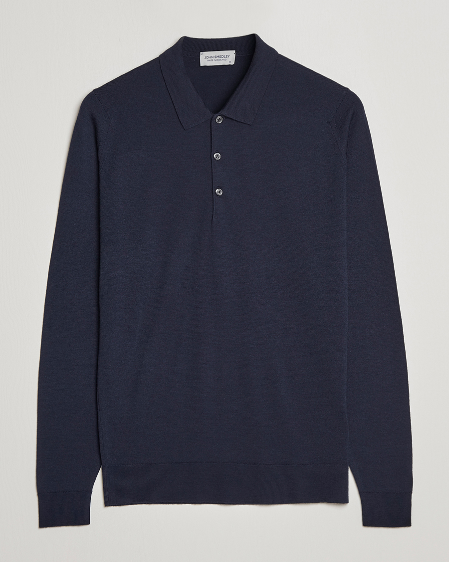 Herre | Gensere | John Smedley | Belper Extra Fine Merino Polo Pullover Midnight