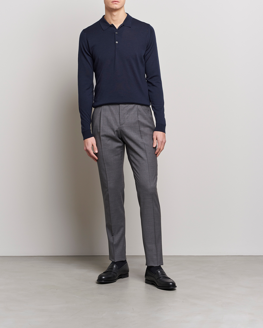Herre | Gensere | John Smedley | Belper Extra Fine Merino Polo Pullover Midnight