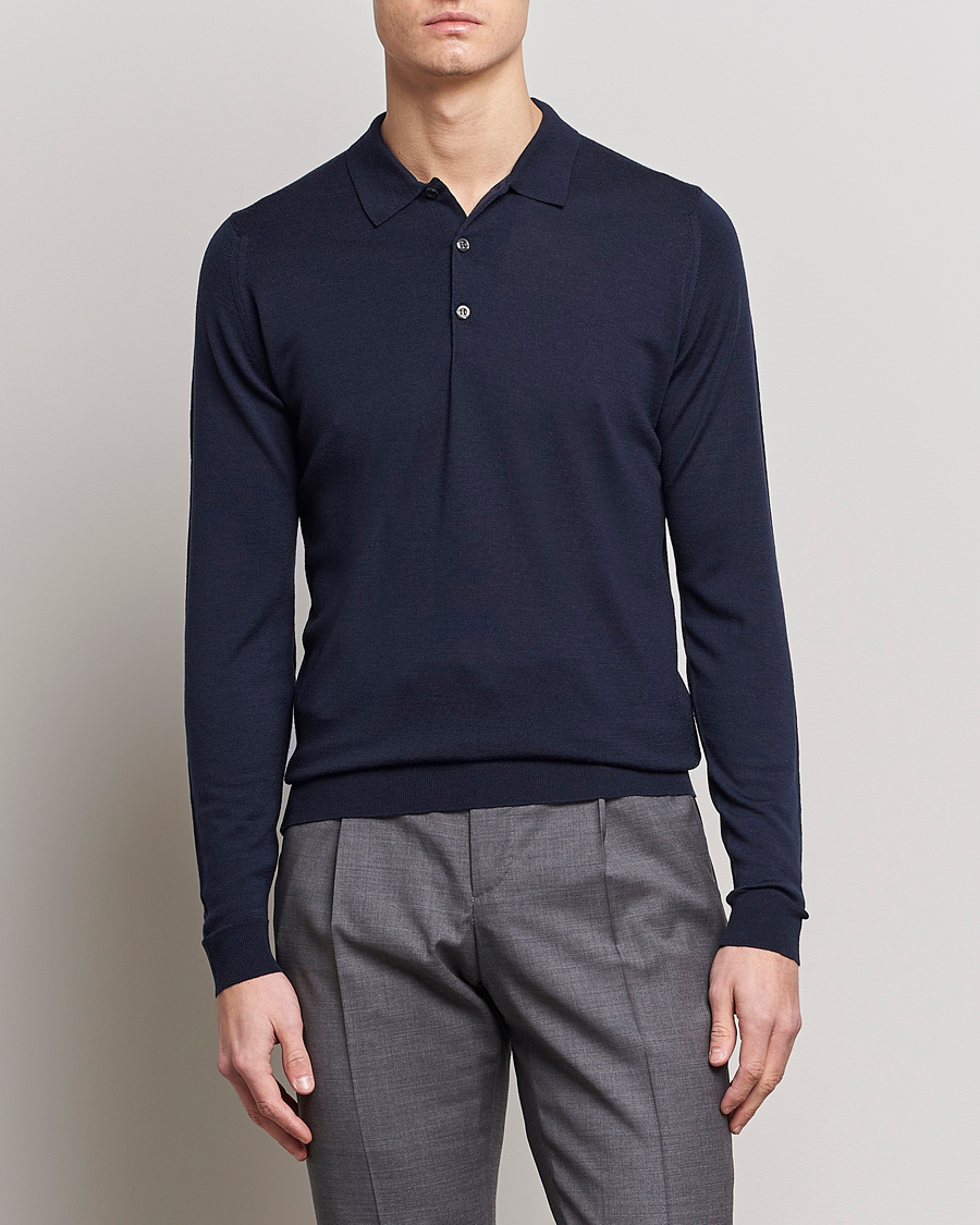 Herre | John Smedley | John Smedley | Belper Extra Fine Merino Polo Pullover Midnight