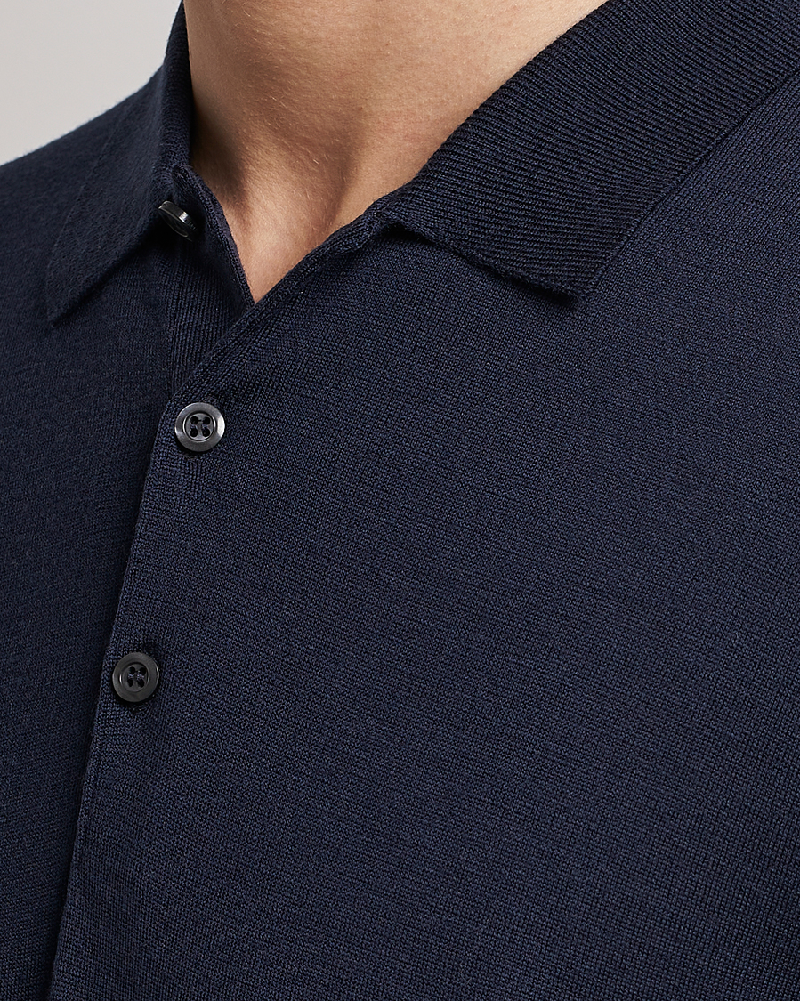 Herre | Gensere | John Smedley | Belper Extra Fine Merino Polo Pullover Midnight