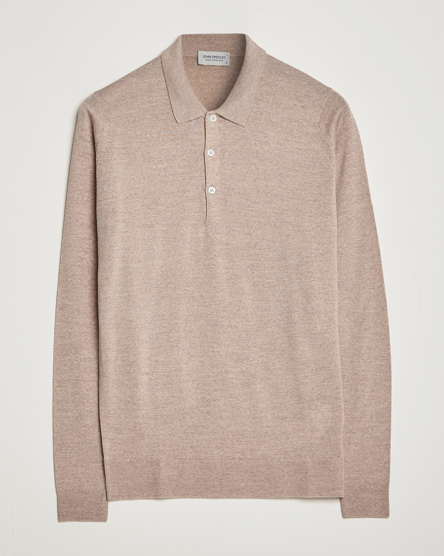 Herre | Gensere | John Smedley | Belper Extra Fine Merino Polo Pullover Soft Fawn