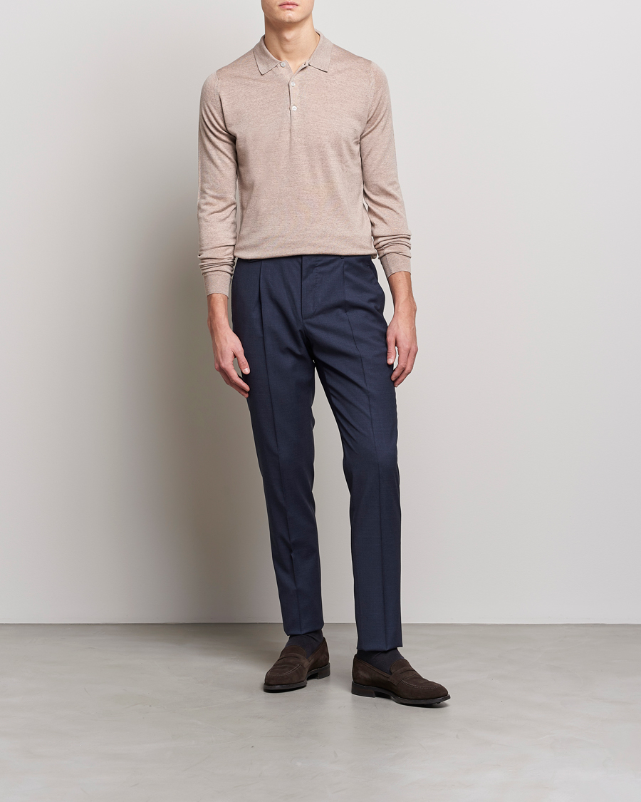 Herre | Gensere | John Smedley | Belper Extra Fine Merino Polo Pullover Soft Fawn