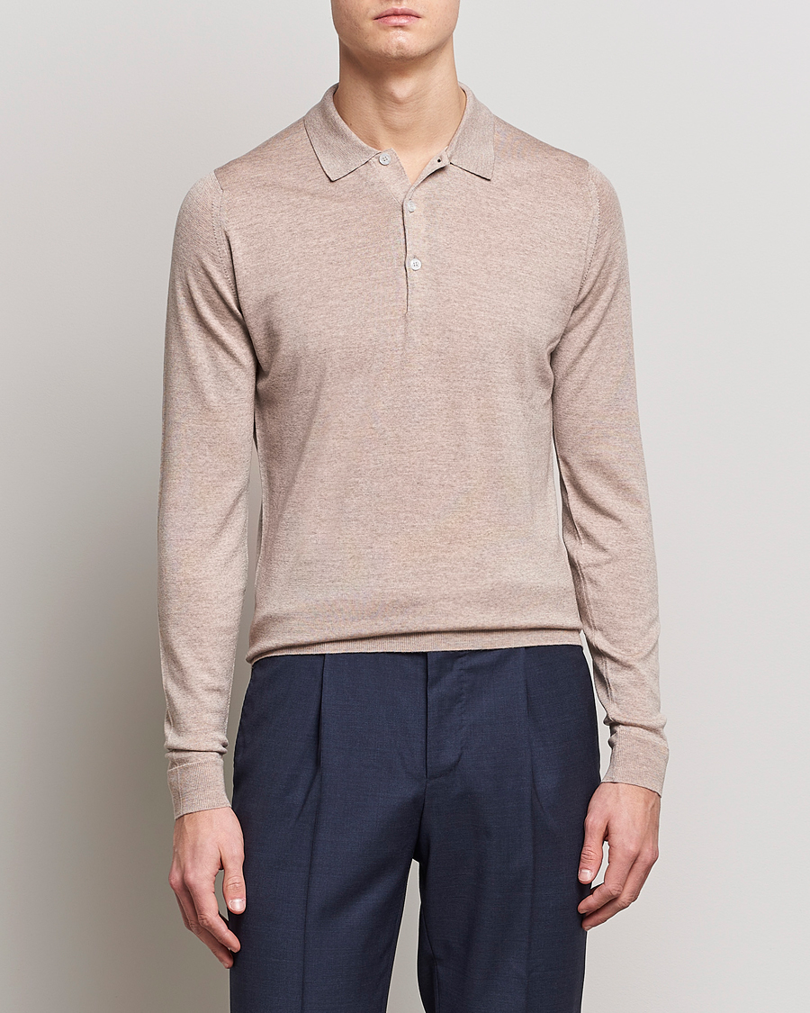 Herre | Strikkede pikéer | John Smedley | Belper Extra Fine Merino Polo Pullover Soft Fawn