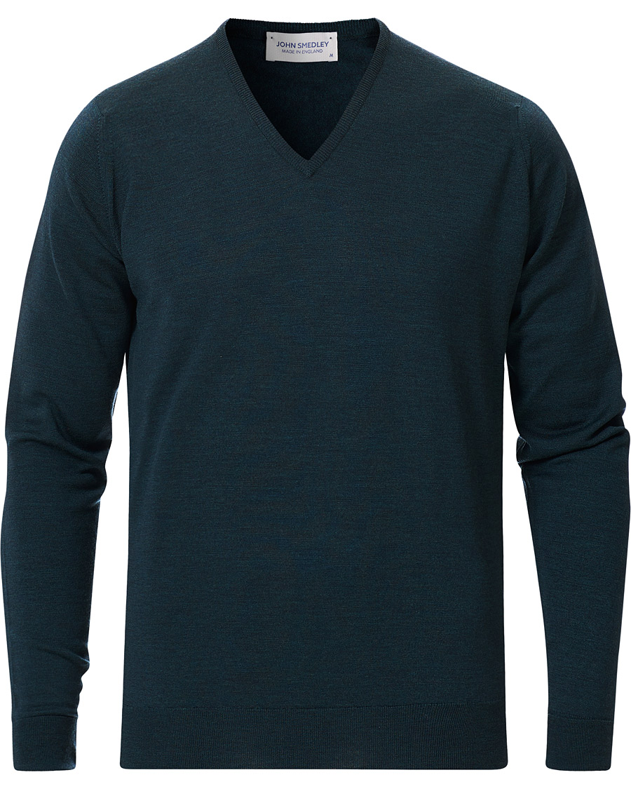 Herre | Gensere | John Smedley | Bobby Extra Fine Merino V-Neck Pullover Racing Green