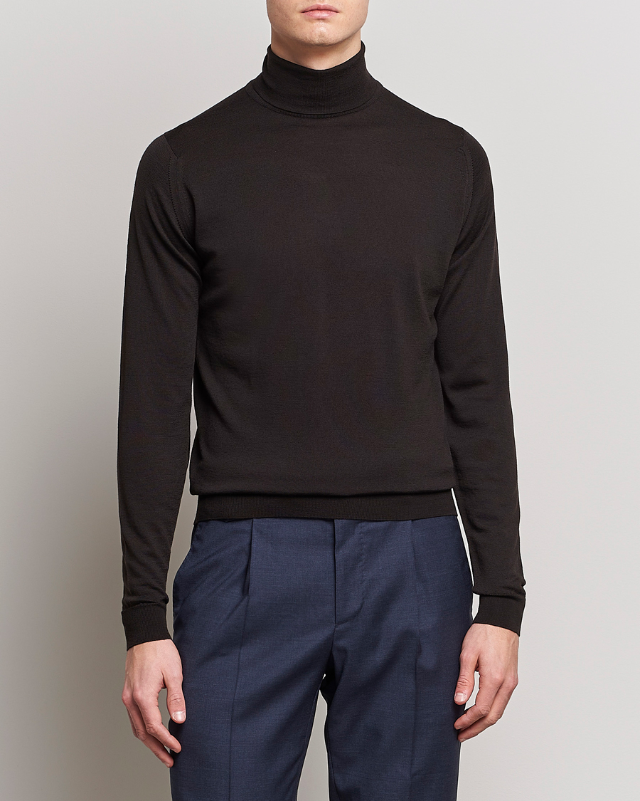 Herre | Pologensere | John Smedley | Cherwell Extra Fine Merino Rollneck Dark Cocoa