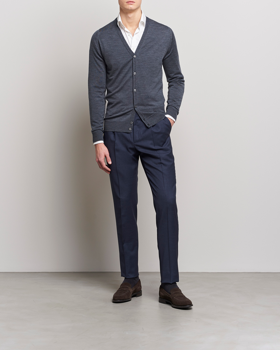 Herre | Gensere | John Smedley | Petworth Extra Fine Merino Cardigan Charcoal
