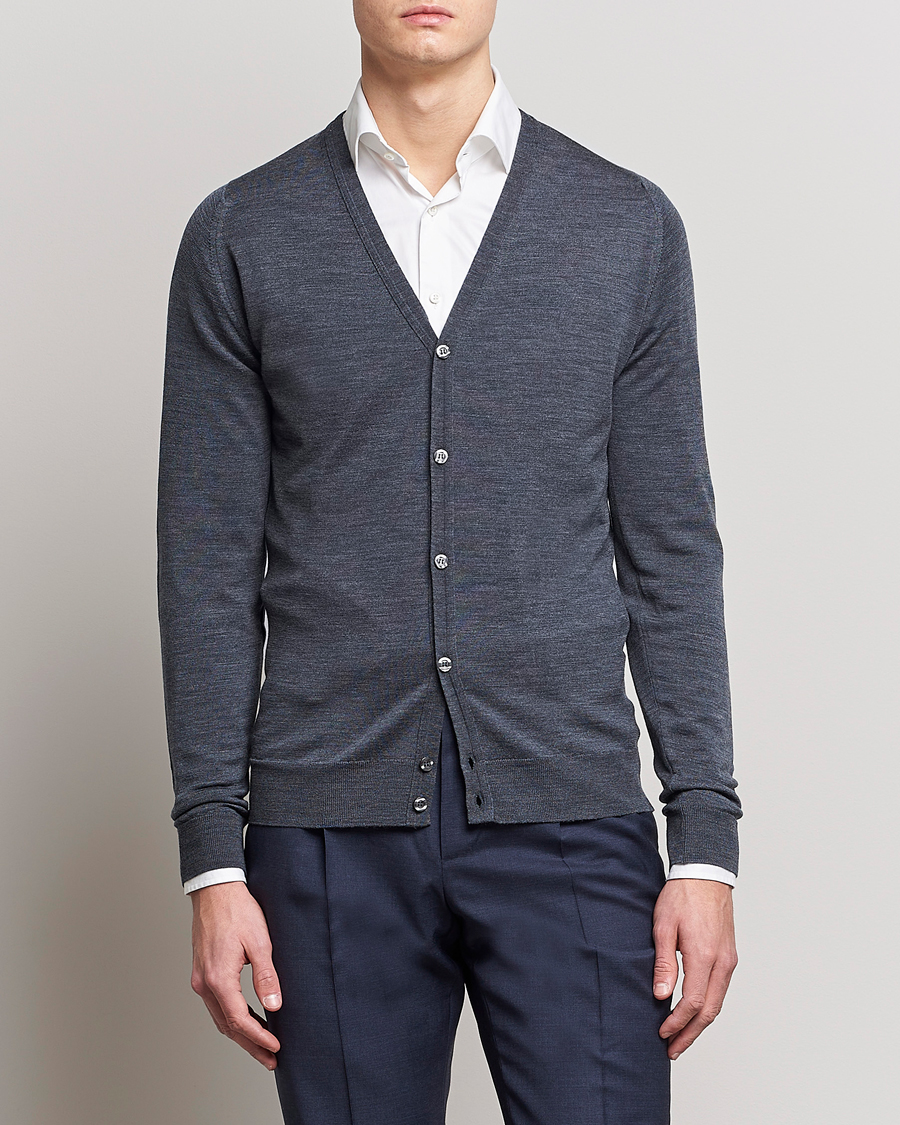 Herre | Cardigans | John Smedley | Petworth Extra Fine Merino Cardigan Charcoal