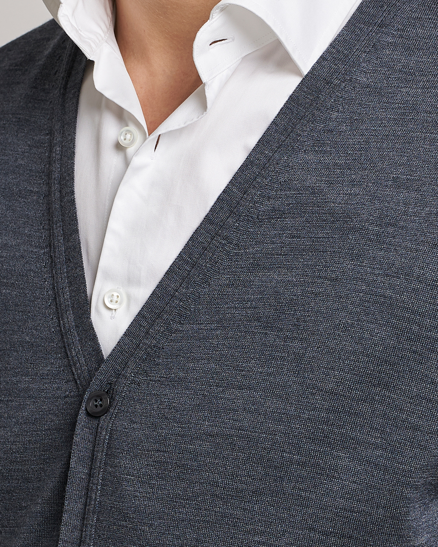 Herre | Gensere | John Smedley | Petworth Extra Fine Merino Cardigan Charcoal