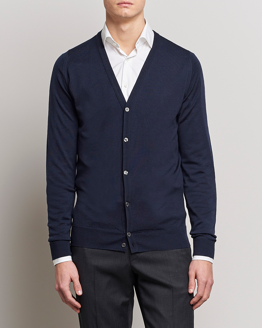 Herre | Klær | John Smedley | Petworth Extra Fine Merino Cardigan Midnight