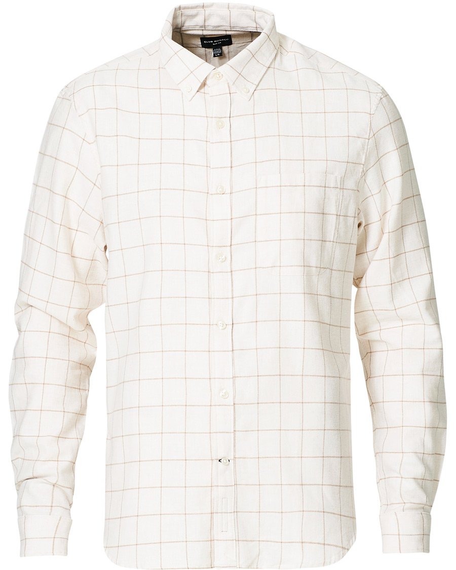 Herre | Skjorter | Club Monaco | Checked Button Down Flannel Shirt Ivory XXL