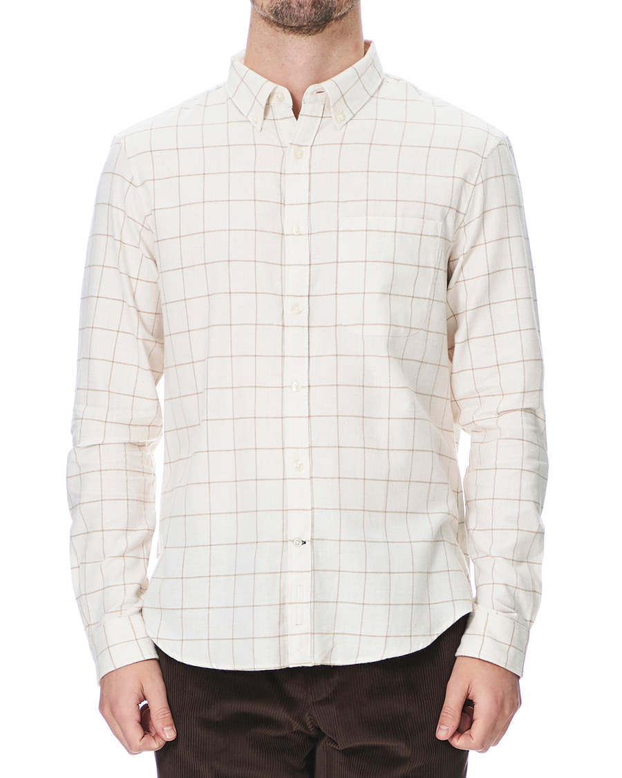 Herre | Skjorter | Club Monaco | Checked Button Down Flannel Shirt Ivory XXL