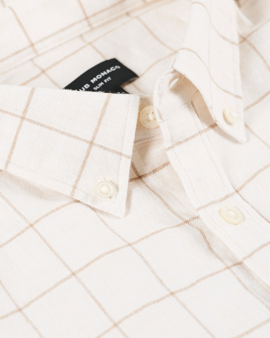 Herre | Skjorter | Club Monaco | Checked Button Down Flannel Shirt Ivory XXL