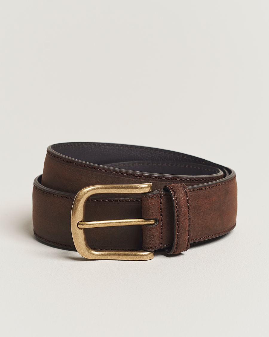 Herre | Belter | Crockett & Jones | 3,5 cm Belt Dk Brown Rough-Out Suede