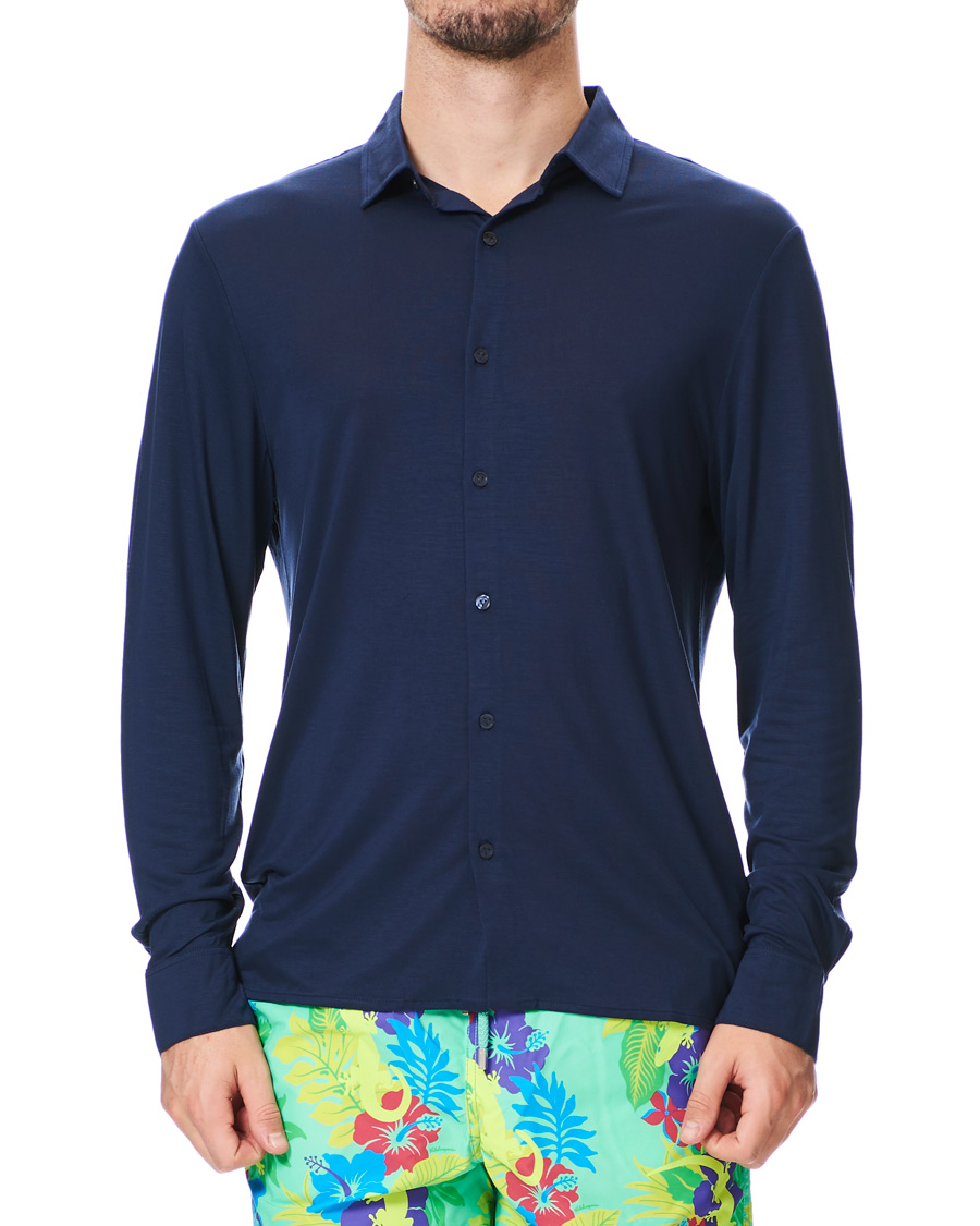 Herre | Skjorter | Vilebrequin | Calandre Jersey Tencel Shirt Navy