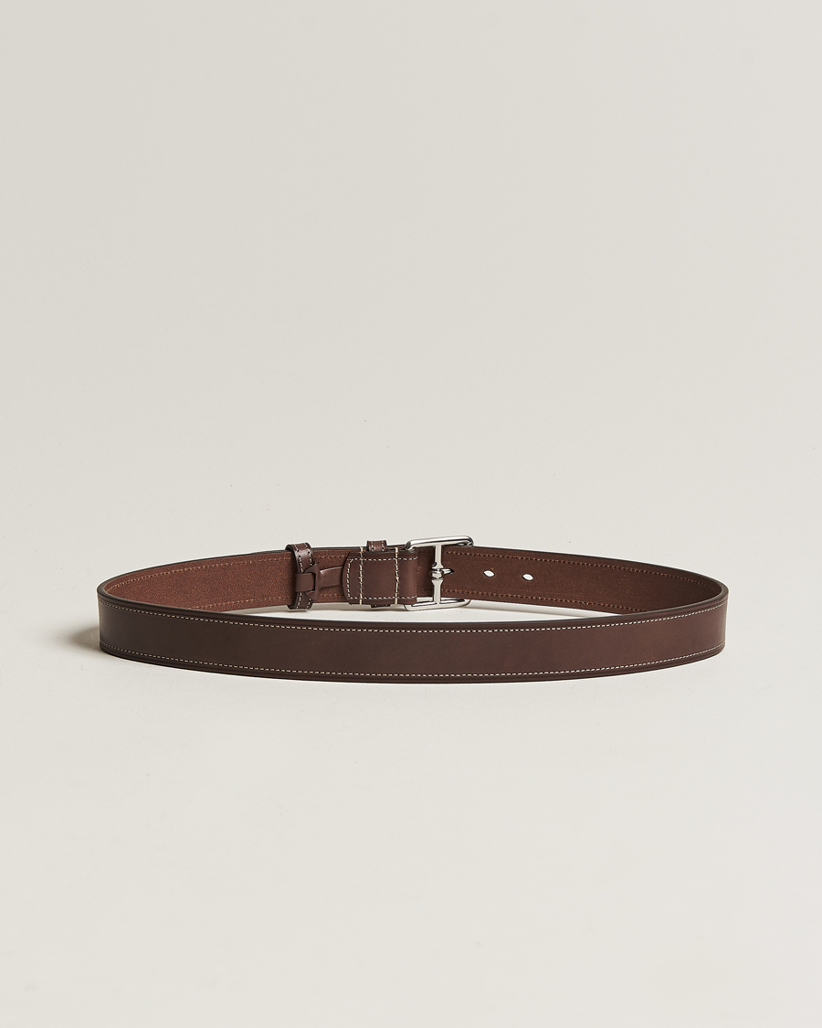 Herre | Umønstrede belter | Anderson's | Bridle Stiched 3,5 cm Leather Belt Brown