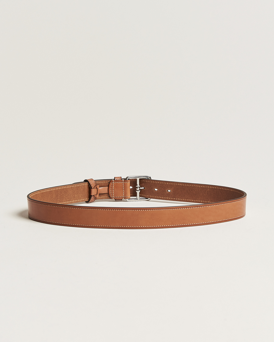 Herre | Nye produktbilder | Anderson's | Bridle Stiched 3,5 cm Leather Belt Tan