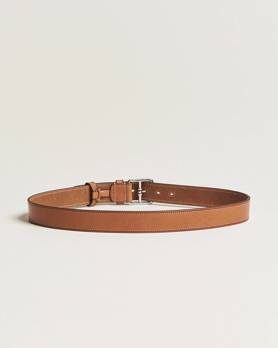 Herre | Business & Beyond | Anderson's | Bridle Stiched 3,5 cm Leather Belt Tan