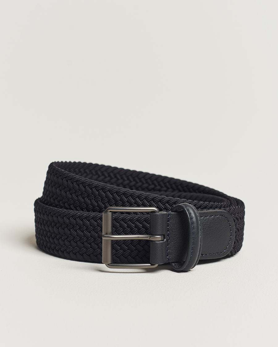 Herre | Belter | Anderson's | Elastic Woven 3 cm Belt Navy