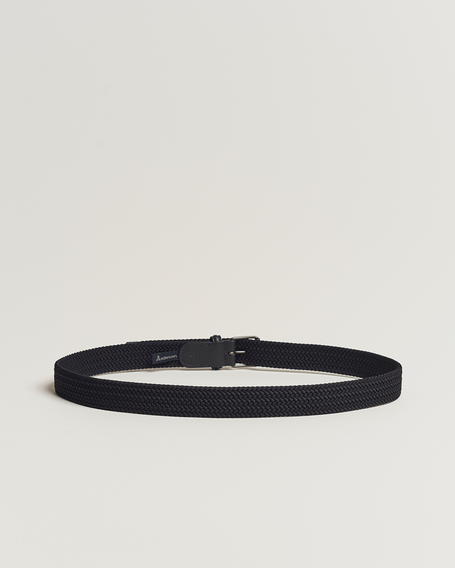Herre | Belter | Anderson's | Elastic Woven 3 cm Belt Navy