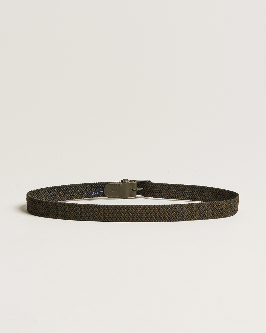 Herre | Belter | Anderson's | Elastic Woven 3 cm Belt Military Green