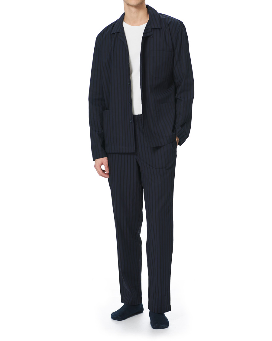 Herre | Pyjamaser og badekåper | Sunspel | Pyama Shirt Navy Dobby Stripe