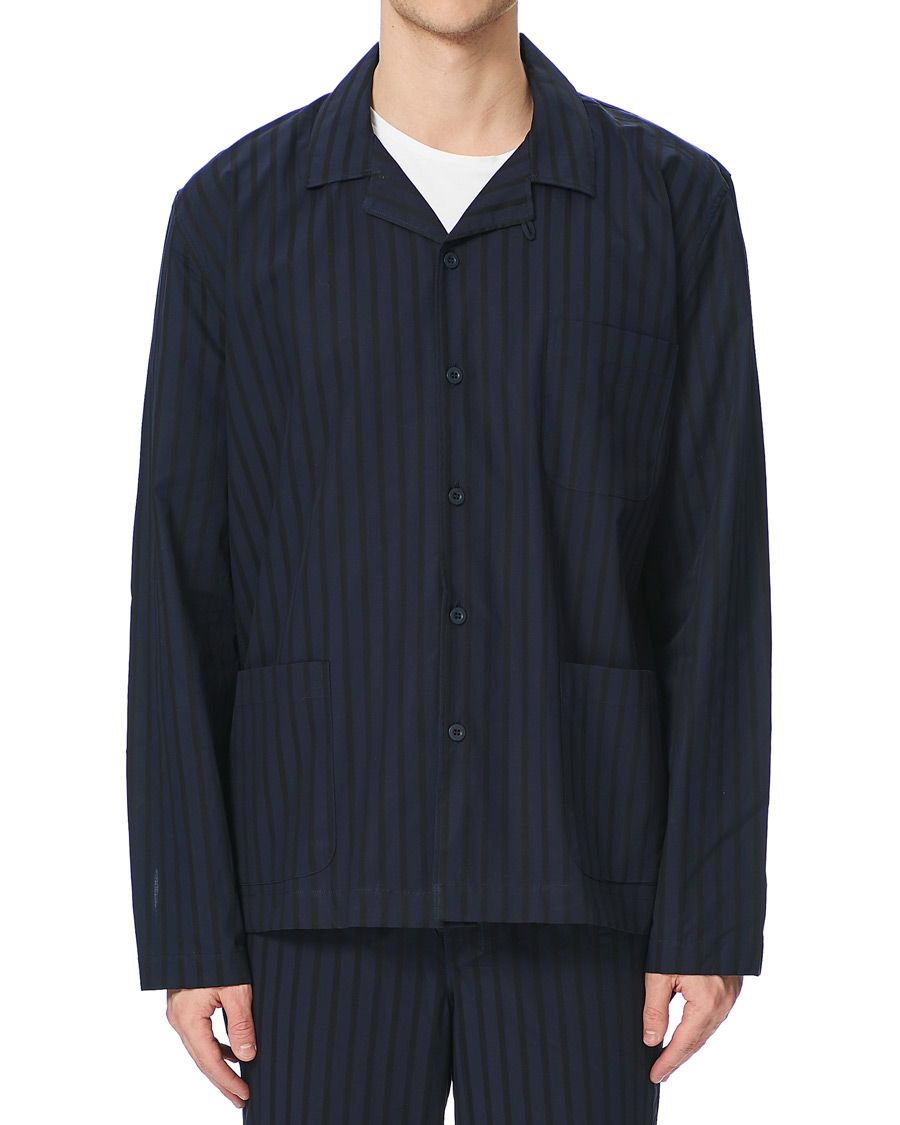 Herre | Pyjamaser og badekåper | Sunspel | Pyama Shirt Navy Dobby Stripe
