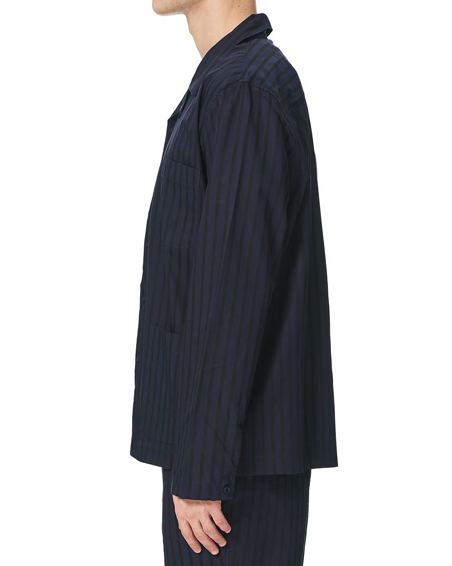 Herre | Pyjamaser og badekåper | Sunspel | Pyama Shirt Navy Dobby Stripe