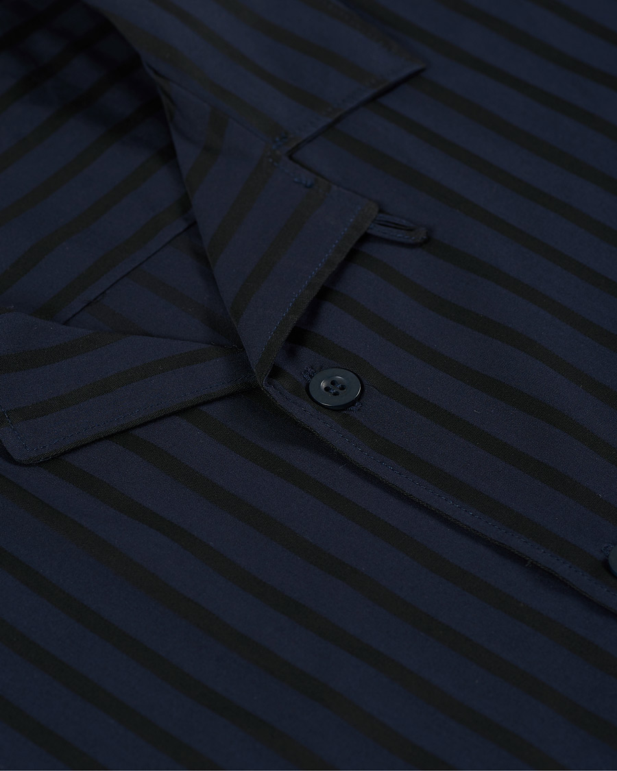 Herre | Pyjamaser og badekåper | Sunspel | Pyama Shirt Navy Dobby Stripe
