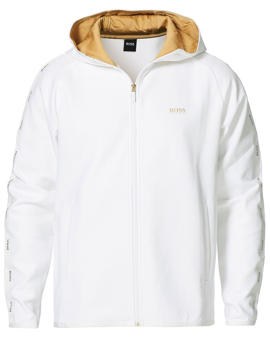 Herre | Gensere | BOSS GREEN | BOSS Athleisure Saggy Taped Full Zip Hoodie White