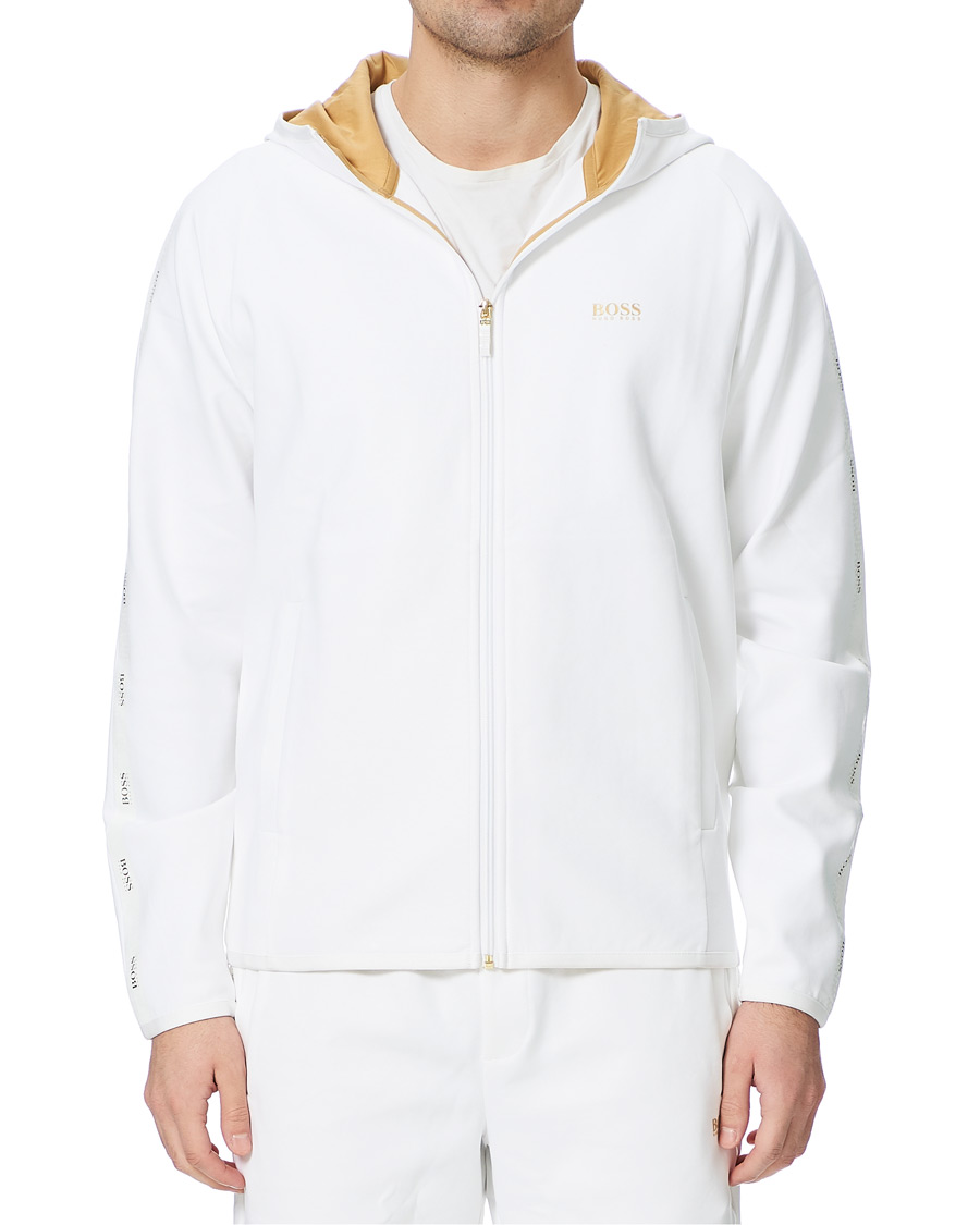 Herre | Gensere | BOSS GREEN | BOSS Athleisure Saggy Taped Full Zip Hoodie White