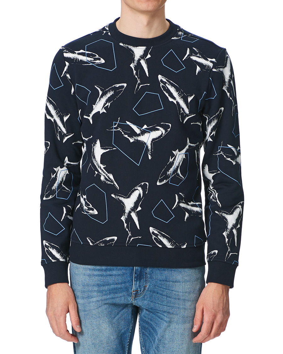Herre | Gensere | BOSS ORANGE | BOSS Casual WeBite Printed Shark Sweatshirt Dark Blue