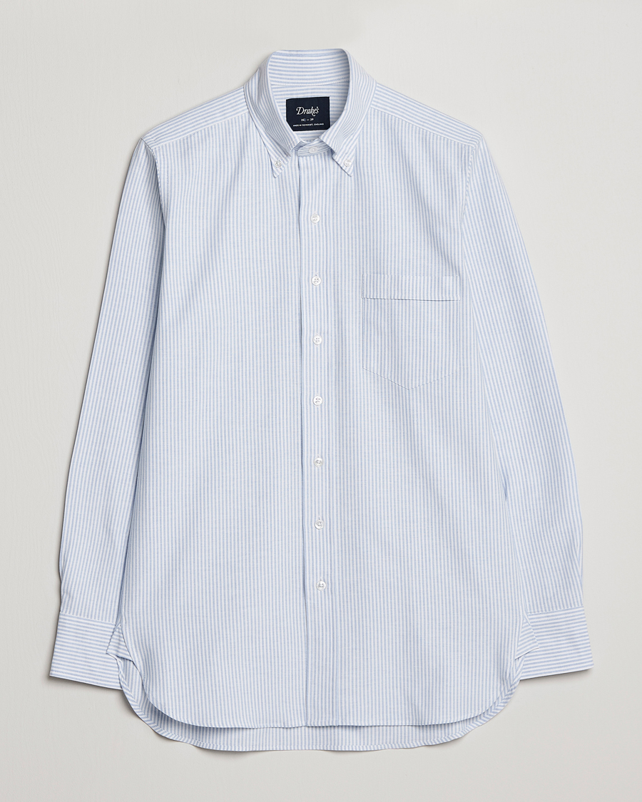 Herre |  | Drake's | Striped Oxford Button Down Shirt Blue/White